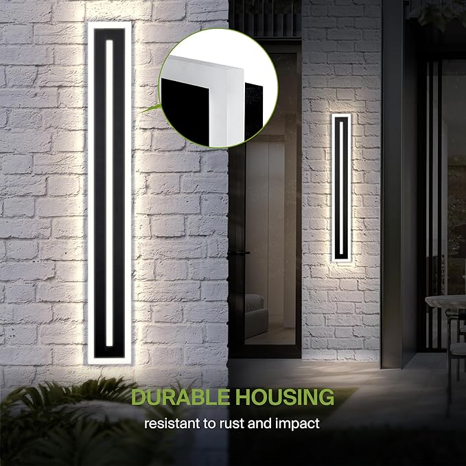ASD LED 48" Long Wall Mount Light Fixture, Outdoor & Indoor Linear Sconce | 3CCT, Dimmable, Waterproof, Anti-Rust, ETL Listed | 36W 2100LM 3000-5000K 100-277V | Exterior Porch Lighting | Black