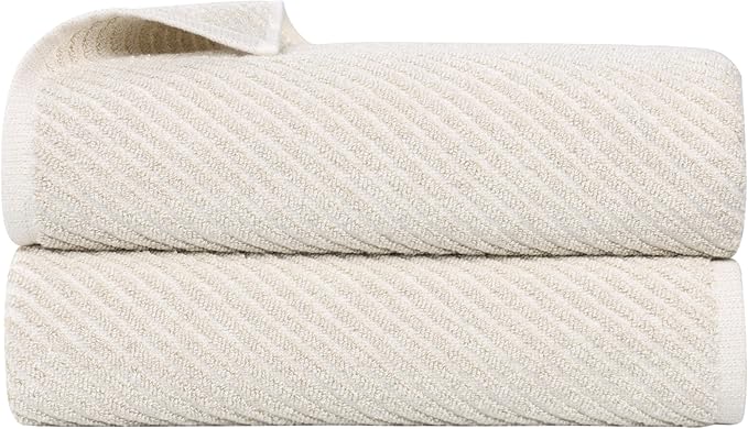 Superior Amelia Viscose Cotton Blend Medium Weight Bath Sheets, for Bathroom, Shower, Spa, Plush, Quick Dry, Ultra-Soft Towels, Essentials, Ribbed Design, Oversized Towels, Set of 2, Beige