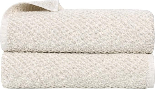 Superior Amelia Viscose Cotton Blend Medium Weight Bath Sheets, for Bathroom, Shower, Spa, Plush, Quick Dry, Ultra-Soft Towels, Essentials, Ribbed Design, Oversized Towels, Set of 2, Beige