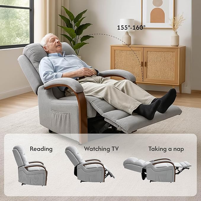 FLEXISPOT Dual Motor Power Lift Recliner Chair for Elderly, Electric Lay Flat Reclining Chair with Massage & Heat, Side Pockets, Fabric Single Sofa for Living Room,Light Gray