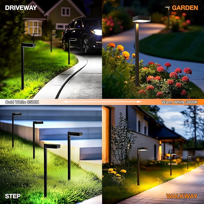 Solar Pathway Lights Outdoor,6 Pack Bright Modern Solar Lights Waterproof with 2 Modes(Cold/Warm White) for Walkway,Yard,Driveway,Garden,Patio
