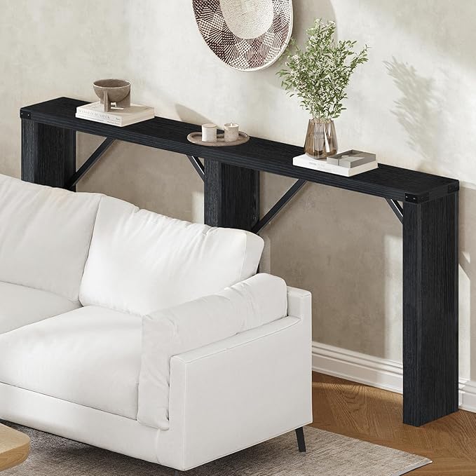 Console Table, 63" Long Behind Couch Sofa Table, Entryway Table, Farmhouse Console Table for Narrow Spaces, Hallway, Living Room, Black CT30BB