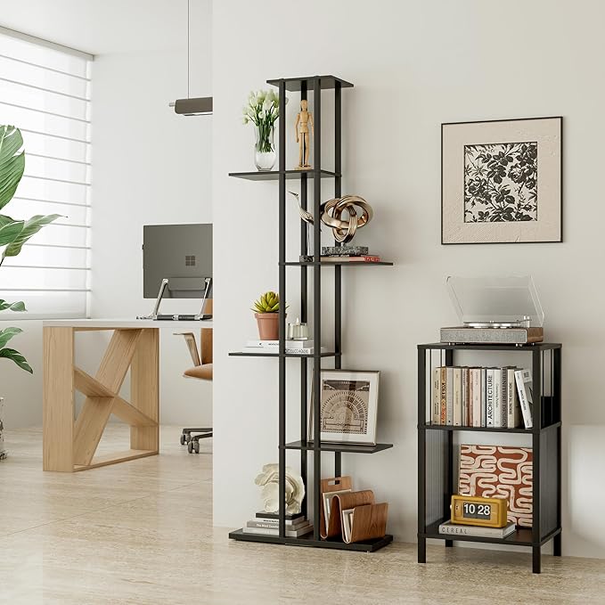 Bookshelf，Small Bookcase for Small Space，6-Tier Bookshelf for Living Room, Home Office, Study，9.45 x 20.8 x 62.2 Inches,Black