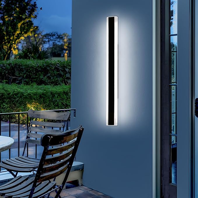 Mikeru 39.3inch Long Led Wall Light, 6000k Cool White Modern Outdoor Wall Light Ip65 Waterproof Black Acrylic Porch Exterior Lighting Fixtures, Exterior Wall Mount Lights for Garage Front Door