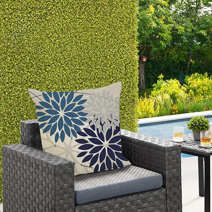 DFXSZ Outdoor Throw Pillow Covers 16x16 Inch Set of 2 Spring Summer Geometric Elegant Decorative Throw Pillows Blue Outdoor Waterproof Pillow Covers for Patio Funiture Garden Couch 158A16