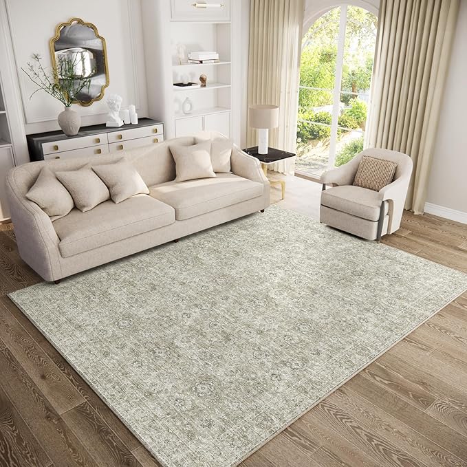 8x10 Washable Area Rugs Ultral Soft Non-Slip Stain Resistant Vintage Boho Large Carpet for High-Traffic Living Room & Dining Room