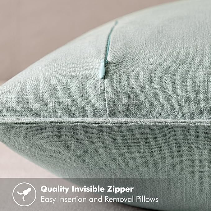 MIULEE Decorative Linen Pillow Covers 18x18 Inch Aqua Green Boho Farmhouse Neutral Couch Throw Pillows for Bed Pack of 2 Accent Modern Pillowcase Summer Sofa Livingroom Home Decor