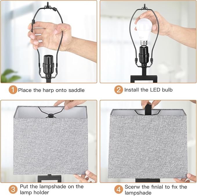 23.5" Touch Control Table Lamps Set of 2, Bedside Lamp with 2 USB Charging Ports & AC Outlet, 3-Way Dimmable Modern Nightstand Lamp for Living Room Bedroom End Table Office(2700K 2 LED Bulbs Included)