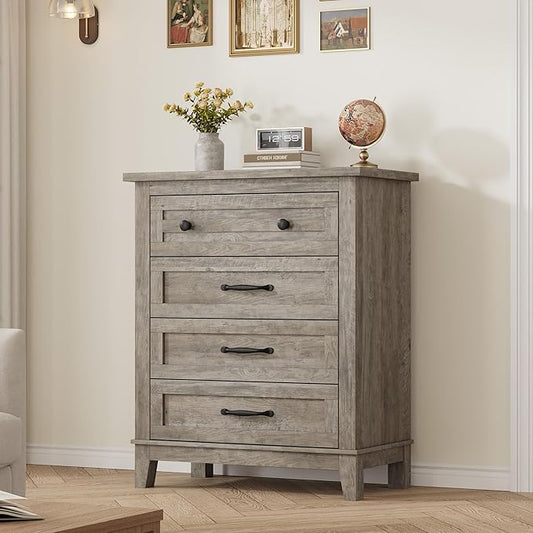 GarveeHome 4 Dresser for Bedroom, 34.8" Tall Vertical Drawer Dresser with Large Storage, Freestanding Wooden Closet Chest for Bedroom, Living Room, Grey