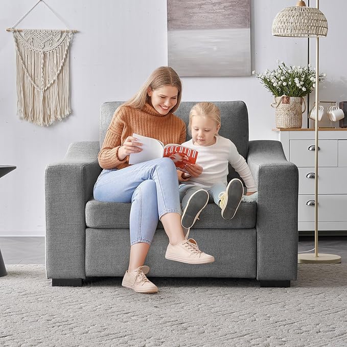 ELUCHANG 47" W Oversized Accent Chair, Linen Fabric Modern Chair, Washable Covers, Comfy Upholstered Large Armchair Single Sofa Reading Chair for Living Room Bedroom Office, Dark Grey