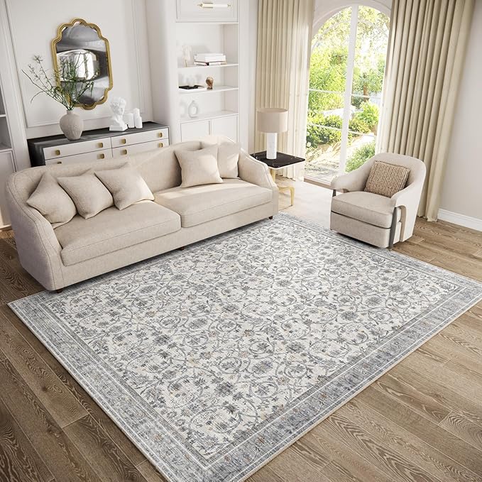 8x10 Washable Area Rugs Ultral Soft Non-Slip Stain Resistant Vintage Boho Large Carpet for High-Traffic Living Room & Dining Room