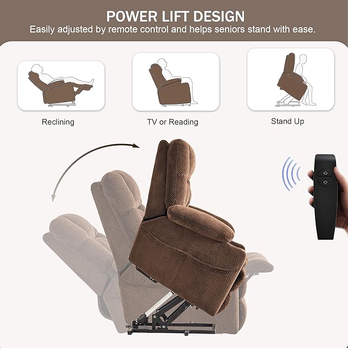 SALOHZA Power Lift Recliner Chair for Elderly with Massage and Heat for Living Room, Electric Recliner Chair for Adults with USB/Type C Port/Cup Holders, Velvet Fabric, Coffee