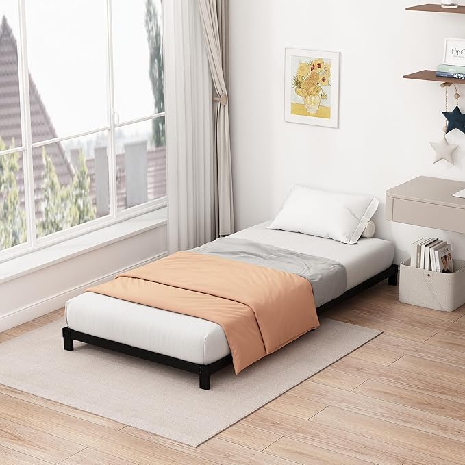 5 Inch Low Twin Bed Frames Heavy Duty Metal Platform, No Box Spring Needed, Easy Assembly Mattress Foundation, No Noise, Black