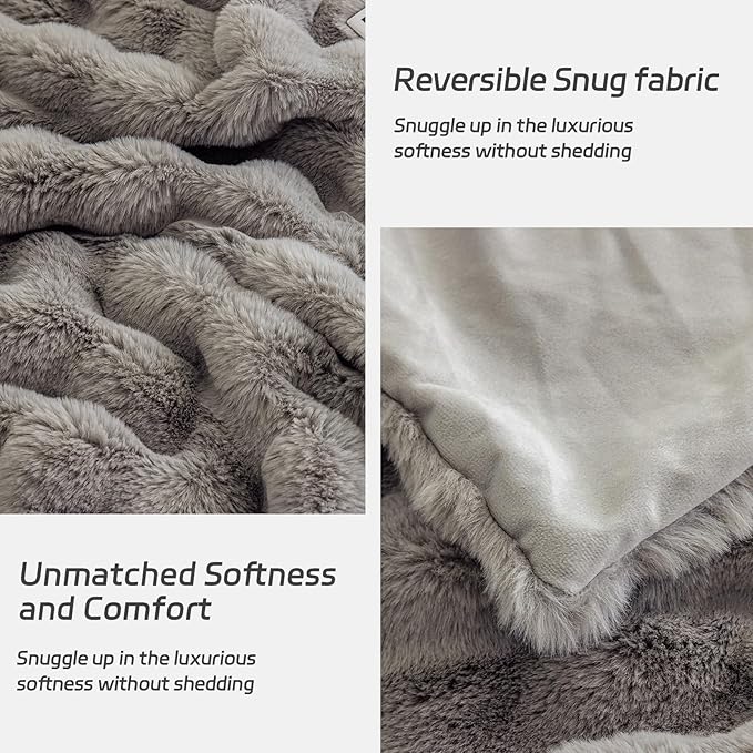 Faux Rabbit Fleece King Blanket for Couch & Bed - Gray Fluffy Plush Thick Winter Fleece, Ultra Soft Bubble Texture Cozy Home Decor for Sofa Bedroom Living Room, 90x108 Inch