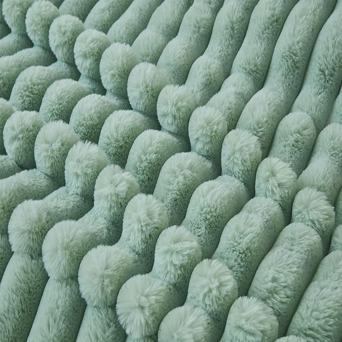 Faux Fur Throw Blanket for Couch, Cozy Warm Plush Striped Blanket for Sofa Bedroom Living Room, 50x60 Inches Sage Green