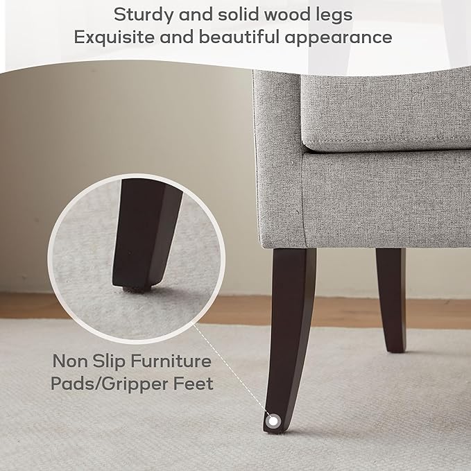 High Back Living Room Chairs, Fabric Accent Chair, Comfy Upholstered Armchair with Wooden Legs for Living Room, Bedroom, Apartment (2, Grey)
