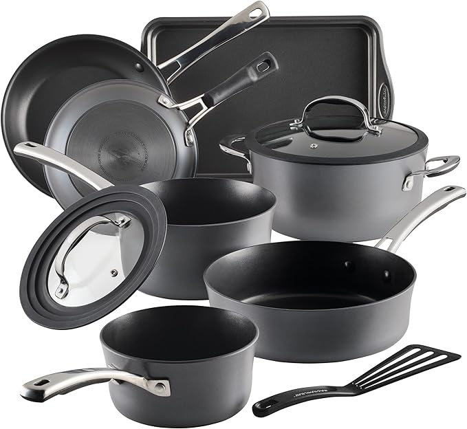 Rachael Ray Cook + Create Hard Anodized Nonstick Cookware/Pots and Pan Set, 10 Piece - Black