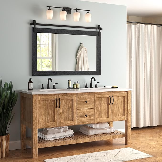 Farmhouse Mirror 42”x28” Black Rustic Mirror for Wall Vanity Mirrors Barn Door Style Decor Bathroom Living Room Entryway Bedroom Mirrors