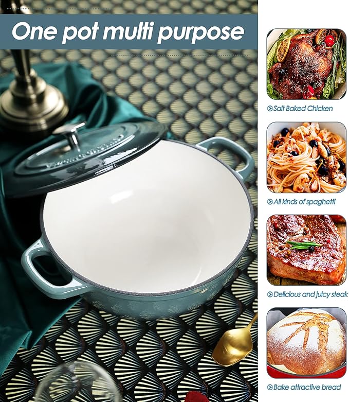 Enameled Cast Iron Dutch Oven Pot with Lid for Sourdough Bread Baking, Bread Dutch Ovens, Cooking Pots, 5 Quart, Slateblue