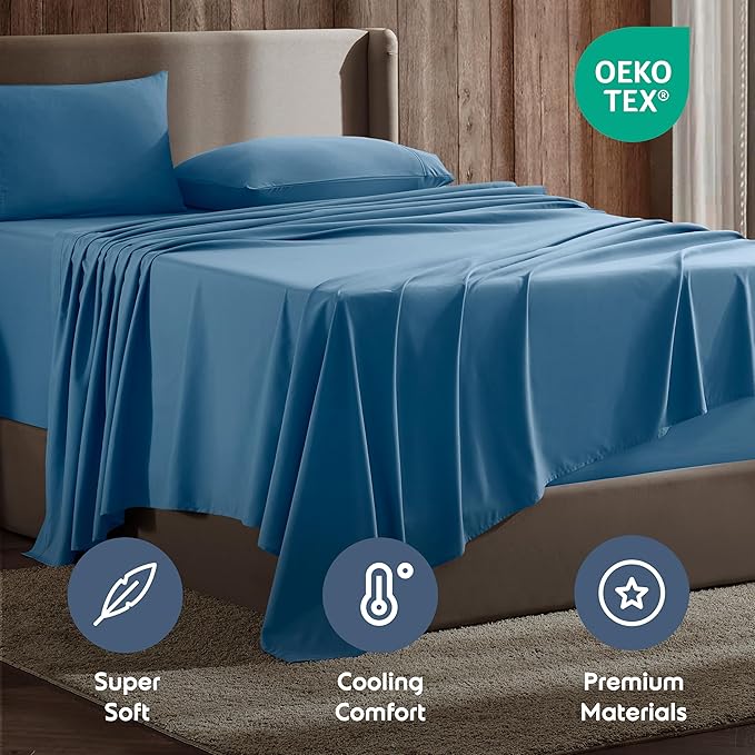 Nestl Queen Sheet Set - Luxury 1800 Ultra-Soft Microfiber Bed Sheets - Double Brushed - Deep Pockets - Easy Fit - 4 Piece Set - Bedding Sheets & Pillowcases (Queen, Blue Heaven)
