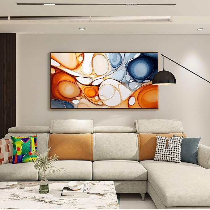KLAKLA Orange and Blue Abstract Wall Art - Modern Picture Artwork for Wall Decor - Frame Wall Art for Living Room Office Bedroom
