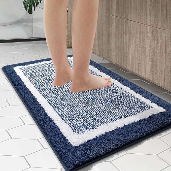 OLANLY Bathroom Rugs 30x20, Extra Soft and Absorbent Microfiber Bath Mat, Non-Slip, Machine Washable, Quick Dry Shaggy Bath Carpet, Suitable for Bathroom Floor, Tub, Shower (Medium, Navy)