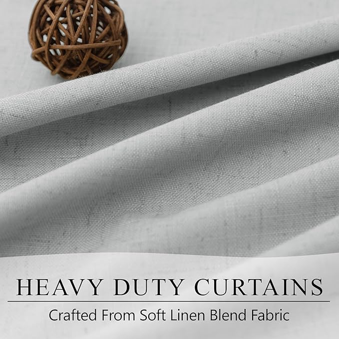 Light Grey Linen Blackout Curtains 90 Inches Long 2 Panel for Living Room Kid Heat Blocking Insulated Thermal Floor Length Drape for Bedroom Window Solid Fabric Thick Cotton Look Modern Farmhouse Gray