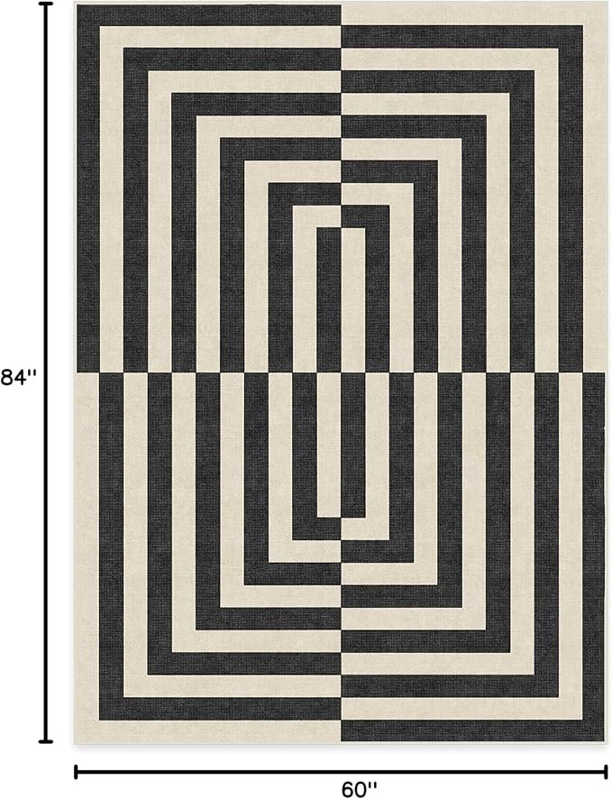 RUGGABLE x Jonathan Adler Machine Washable Modern Area Rug – Op Art Charcoal 5x7, Stain-Resistant, Non-Slip – Medium Rugs for Living Room, Bedroom, Hallway, Entryway & Office–with Cushioned Pad