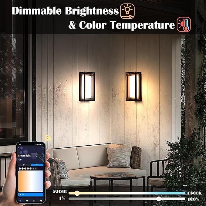 LED Outdoor Wall Light Color Changing, 14 Inch Modern RGBCW Wall Sconce, 22W 1800LM Exterior Light Fixture, Smart Porch Lights Tuya App Control, ETL Certified
