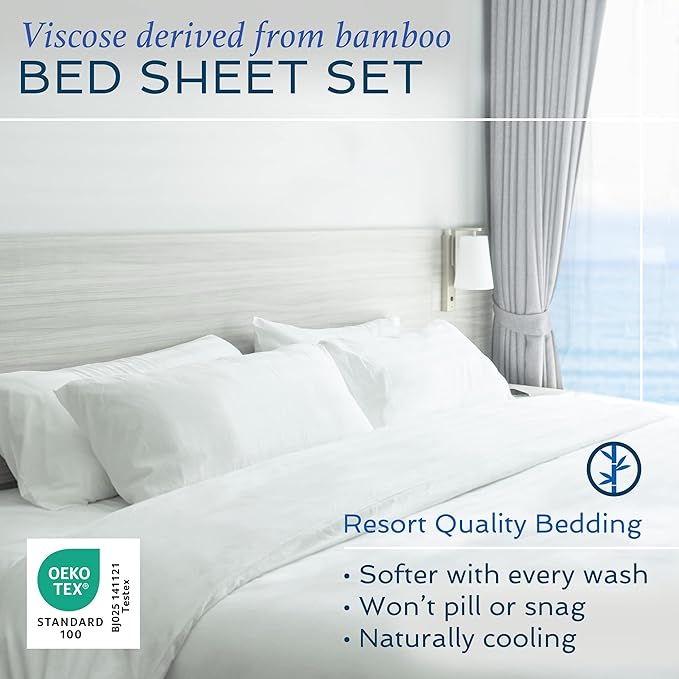 Hotel Sheets Direct 4 Piece Bed Sheet Set California King Size, 100% Viscose Derived from Bamboo Sheets Set with 2 Pillowcases, Cooling & Breathable Luxury Bedding, Moisture-Wicking Texture, Dark Gray