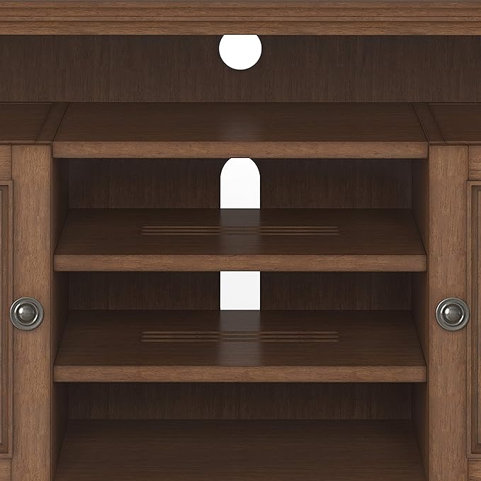 SIMPLIHOME Amherst 54-inch Wide Solid Wood TV Stand in Rustic Natural Aged Brown, Transitional-Style Media Console for Living Room with Adjustable Shelves and Cable Management