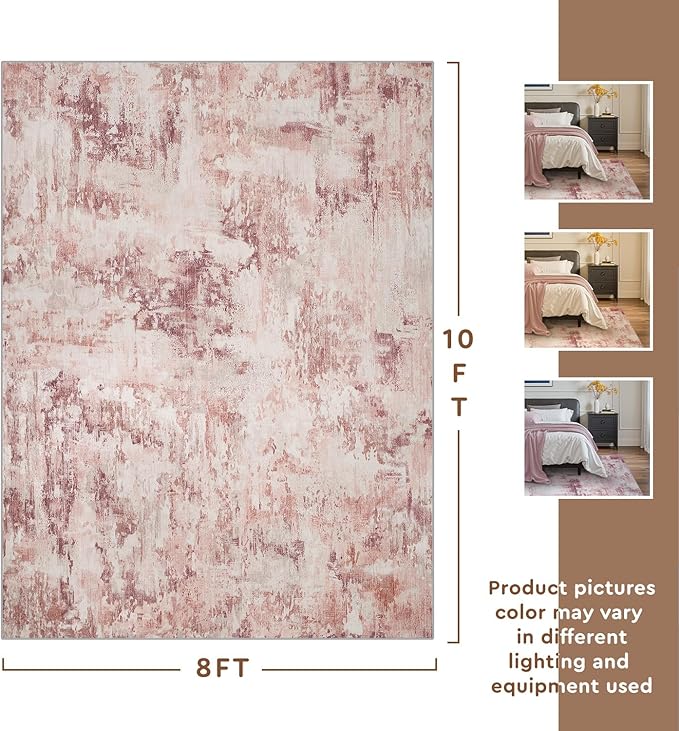tchido Area Rug 8x10 Rugs for Living Room- Abstract Soft Non Slip Pink Nursery Rug for Girlst-Machine Washable Rug for Bedroom Dining Room Home Office