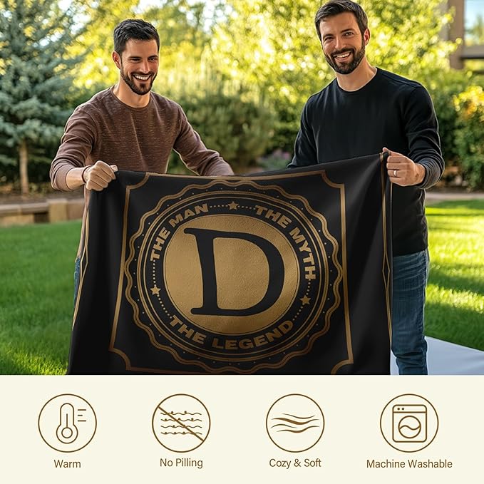 Happy Birthday Gifts for Man, Men Birthday Gift for Dad, Birthday Blanket for Men, Throw Blanket for Him Dad Grandpa Uncle, Creative Gifts for Fathers Day Initial Letter D Blanket 50"x60"
