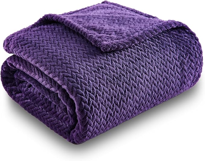 NEWCOSPLAY Super Soft Throw Blanket Dark Purple Premium Silky Flannel Fleece Leaves Pattern Lightweight Bed Blanket All Season Use (Dark Purple, Throw(50"x60"))