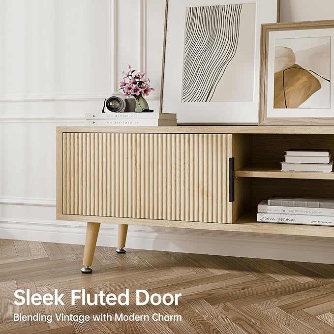 Mid Century TV Stand, Modern TV Console for TVs up to 70 Inches, Entertainment Center with Storage, TV and Media Consol, 62 Inch (Oak)