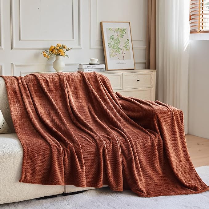 NEWCOSPLAY Super Soft Throw Blanket Coffee Premium Silky Flannel Fleece Leaves Pattern Lightweight Bed Blanket All Season Use (Coffee, Throw(50"x60"))