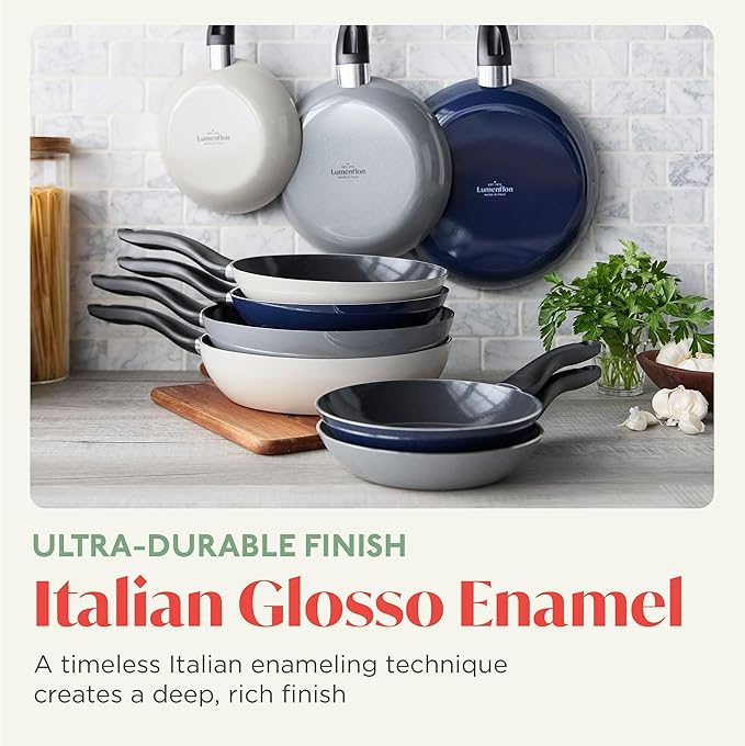 Deco 9.5” Nonstick Frying Pan Skillet, Made in Italy, Diamond Ceramic PFAS-Free, Dishwasher & Metal Utensil Safe, Durable Gloss Enamel Finish, Stay-Cool Handle, High Walls-Extra Room, Gray