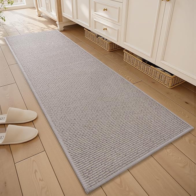 RESARE Non Slip Bathroom Runner - Machine Washable Bath Rugs, Super Absorbent Bath Mat Quick Dry Bath Runner, Bath Mat Ultra Soft Rugs for Bathroom Floor, 20"x70" Light Grey