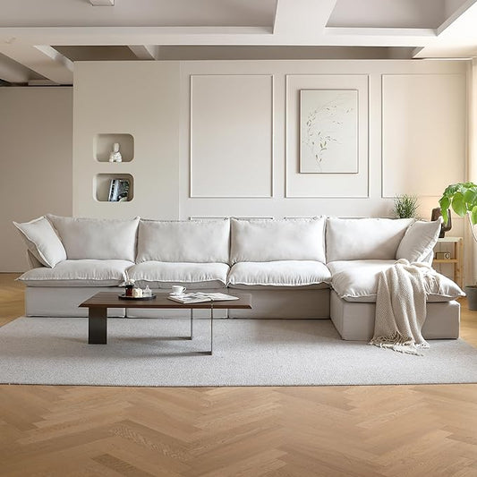 JACH L-Shaped Sectional Couches, Modular Sectional Sofas, Modern Couch Sofa with Chaise Ottoman, Cushion Covers Removable, Two Corners and Two Middle Sofa for Living Room (Beige)