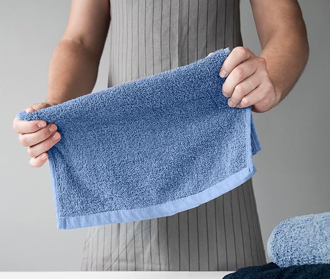 Towel and Linen Mart 100% Cotton - Wash Cloth Set - Flannel Face Cloths, Highly Absorbent and Soft Feel Fingertip Towels (Navy, White & Sky Blue, Pack of 12)
