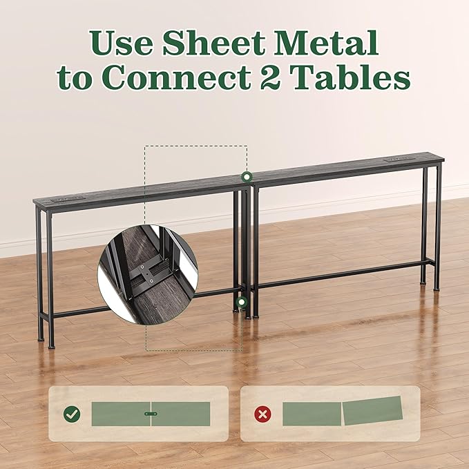 SUPERJARE 5.9 Inch Narrow Console Table with Outlet, Sofa Table Set of 2, Total Length 78'', Behind Couch Table, Long Entryway Tables with Charging Station, for Living Room, Charcoal Gray