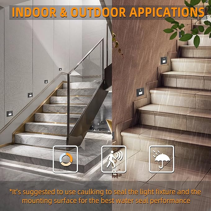 Motion Sensor Stair Lights Indoor Outdoor,Dimmable Motion Activated Step Lamp 3000K/4000K/6000K,Hardwired 120V 3W IP65 Waterproof Outside Stairway Lights,Led Staircase Light- Black