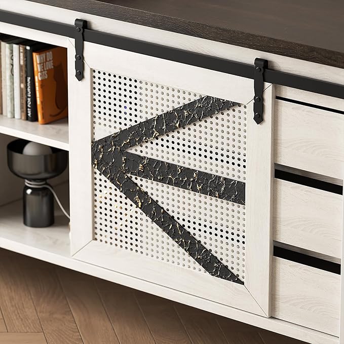 VFK 60 Inch TV Stand for TVs up to 65", Rustic Farmhouse Media Console with Sliding Barn Doors, 6 Drawers, Entertainment Center for Living Room