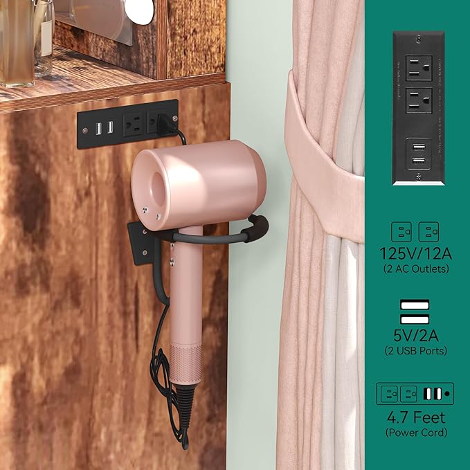 YITAHOME Makeup Vanity with Lighted Mirror, Vanity Desk with Power Outlets & Storage Drawers, Vanity Set with Stool for Dressing Area