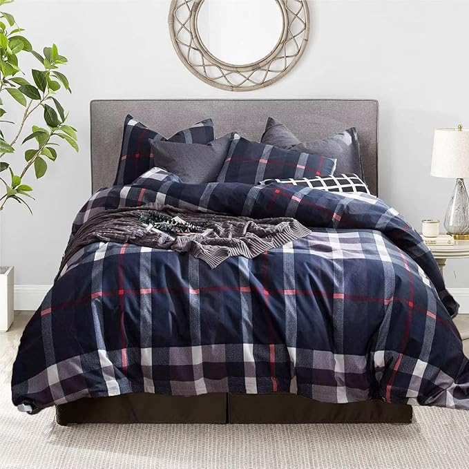 Luxlovery Navy Plaid Comforter Set Twin Men Boys Blue Tartan Bedding Comforter Set Twin Geometric Buffalo Checkered Blanket Quilts Soft Breathable Navy Grid Dorm Comforter for Women Men Adults