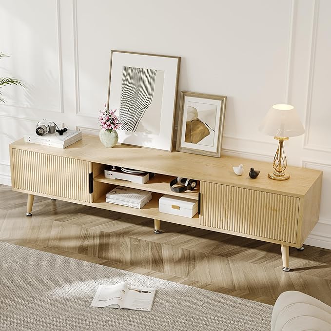 Mid Century TV Stand, Modern TV Console for TVs up to 70 Inches, Entertainment Center with Storage, TV and Media Consol for Living Room, 62 Inch (Natural Osk)