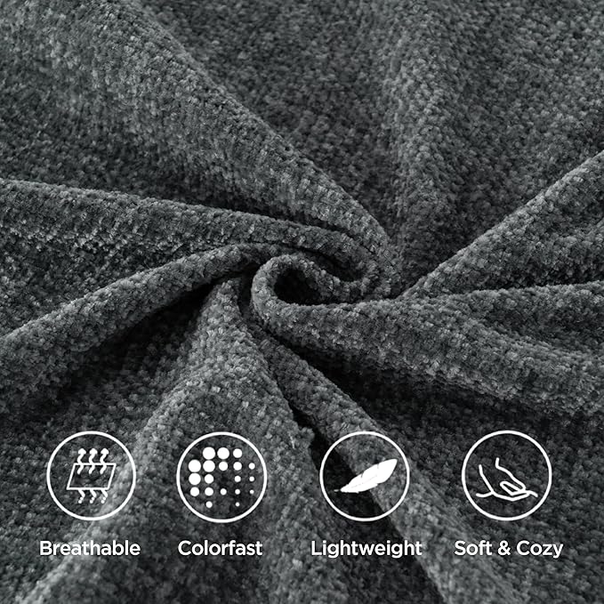 BATTILO HOME Dark Gray Throw Blanket for Couch Bed Sofa, Soft Cozy Grey Chenille Throw Blanket with Fringe Tassels, Lightweight Knit Throw Blanket for Home Decor, 50"x60"