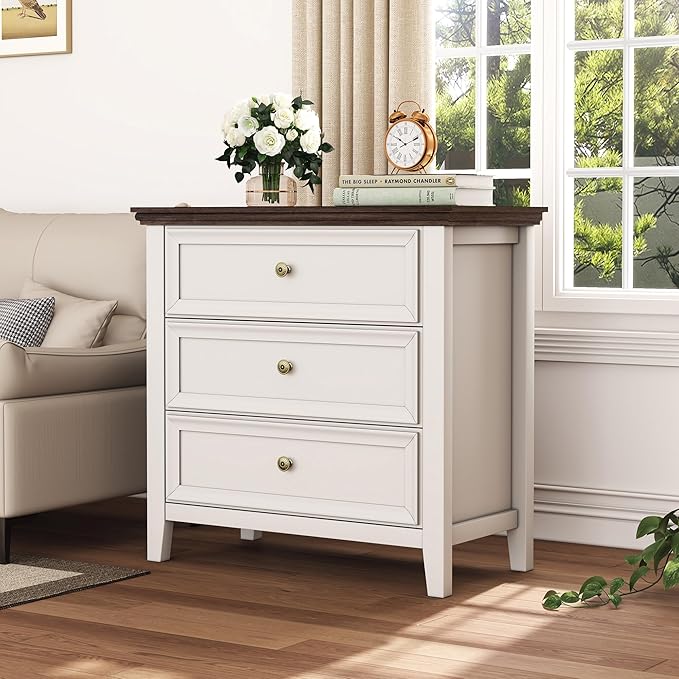 BLANKSPACE Dresser for Bedroom, 3 Drawer Dresser, Modern 3 Chest of Drawers, Farmhouse Storage Cabinet with 3 Drawers for Home Office, Dining Room, Antique White