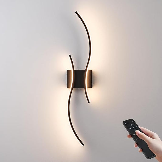 Battery Operated Wall Sconces with Remote Control, Stepless Colors 3000K-6000K & Dimming, LED Black Wireless Wall Light for Living Room, Hallway, Bedroom, 27.5 Inch (1 Pack)
