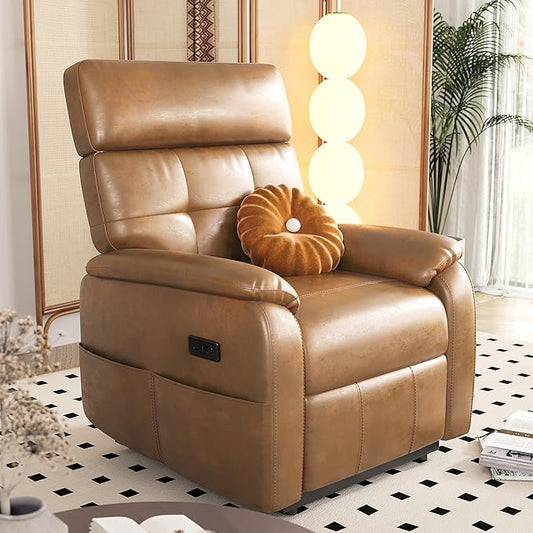Claiks Zero Gravity Recliner Chair, Oversized Reclining Chair for Adults, Adjustable Electric Reclining Sofa Lounge with USB&Type-C Ports, Side Pocket, for Living Room, PU Leather, Brown
